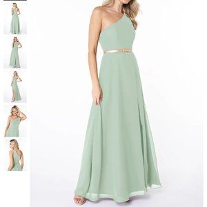 AZAZIE LANAEA A-Line One Shoulder Chiffon Floor-Length Dress Agave NWT